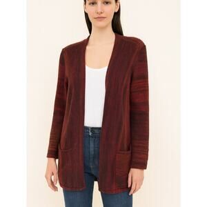 J. Jill cardigan sweater wool blend burgundy red front pockets SZ M open front